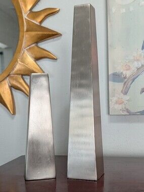 Pottery Barn Silver Metal Taper Candlestick Holders Two Pcs Weighted Felt Base